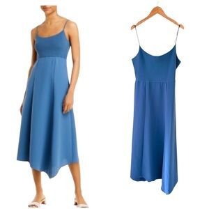 Theory Blue Flared Crepe Combo Slip Midi Dress Extra Large XL